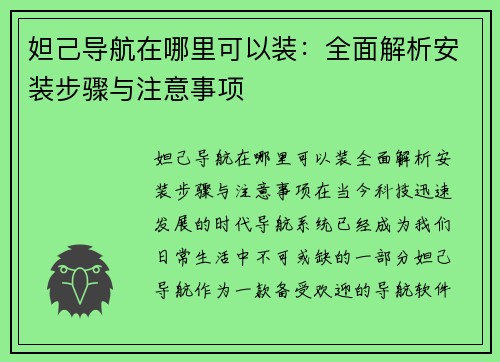 妲己导航在哪里可以装：全面解析安装步骤与注意事项